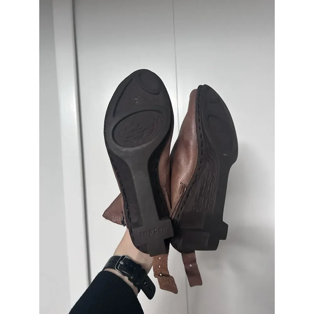 TRIPPEN Mandarin Wedge Womens Sandal EU 38/US 7.5 Chocolate Leather Designer